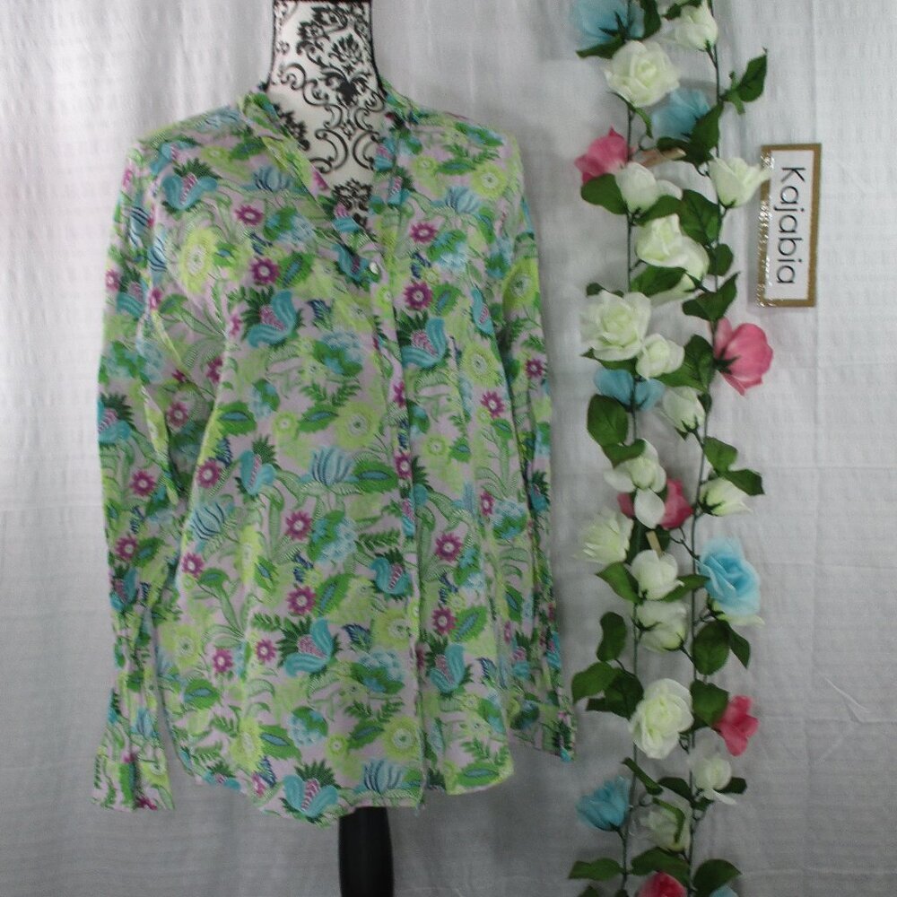 J. JILL Floral Button Down Top Size Large Tall